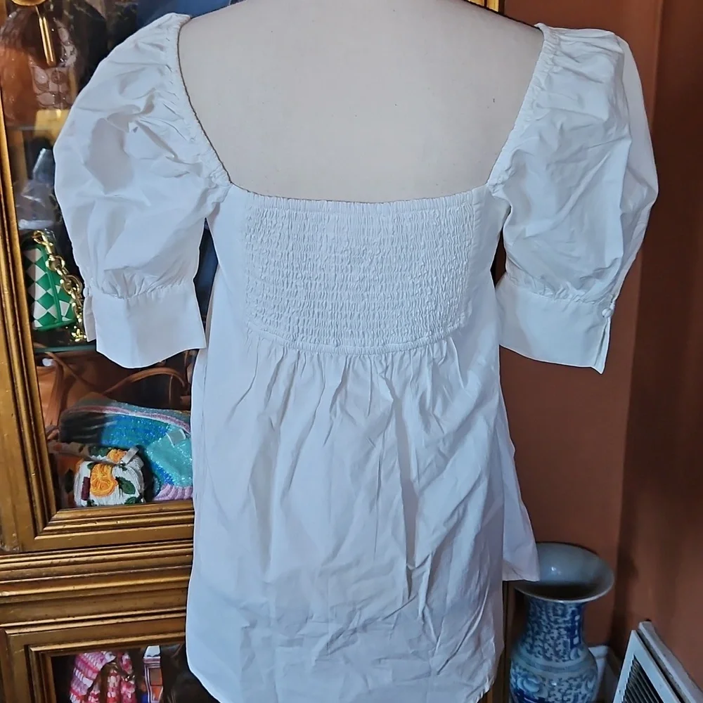 By Anthropologie Square Neck Puff Sleeve Tunic Blouse
